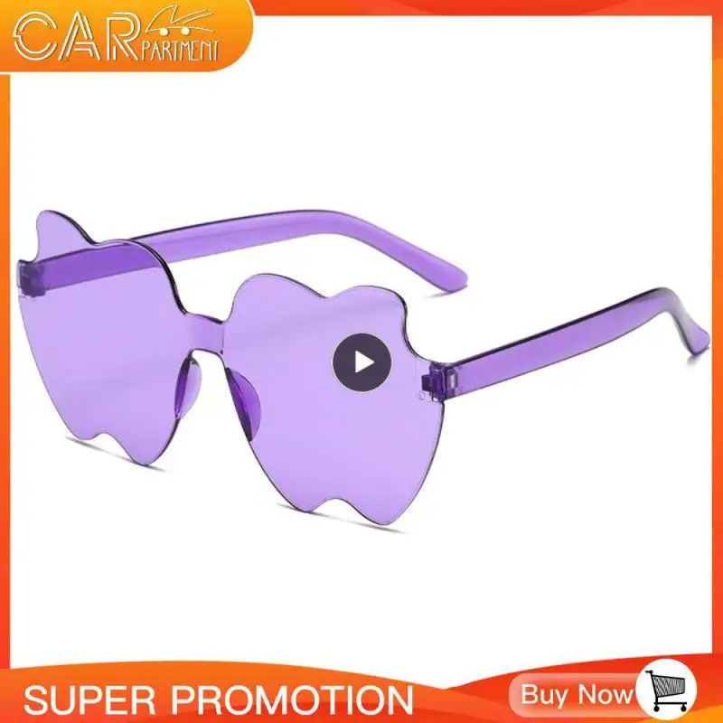 

1PCS Outdoor Heart Sunglasses Rimless Sunglasses For Women Heart Shaped Glasses Trendy Transparent Candy Color Eyewear Party