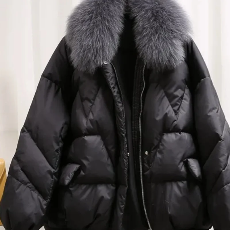 

Feather Down Padded Jacket Women's Loose Large Version 2022winter New Short Loose Collar Fur Collar Jacket Trend-dinboa