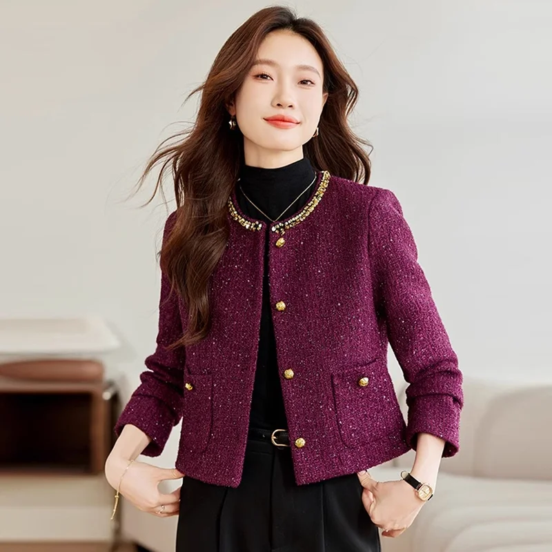  Пальто женское осень-зима 2025 Новое поступление маленькие короткие твидовые