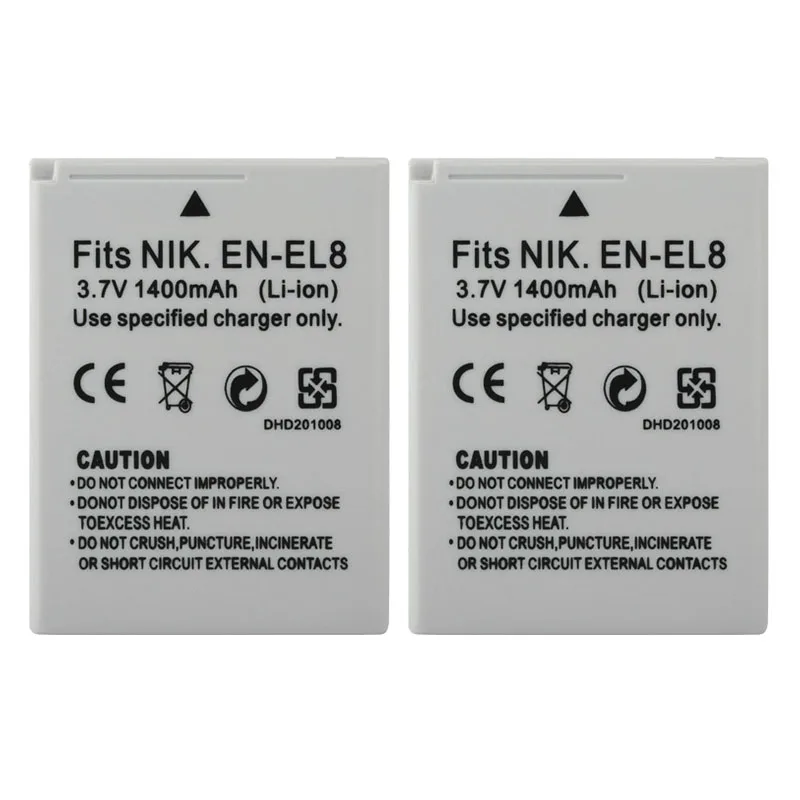 

Аккумулятор для камеры Nikon EN-EL8, 1400 мАч, En EL8 ENEL8 COOLPIX P1 P2 L1 L2 S1 S2 S3 S4 S5 S6 S7 S7C S8 S9, 2 шт.