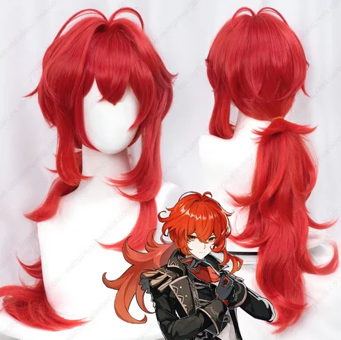 Длинный красный термостойкий синтетический парик для косплея 60 см