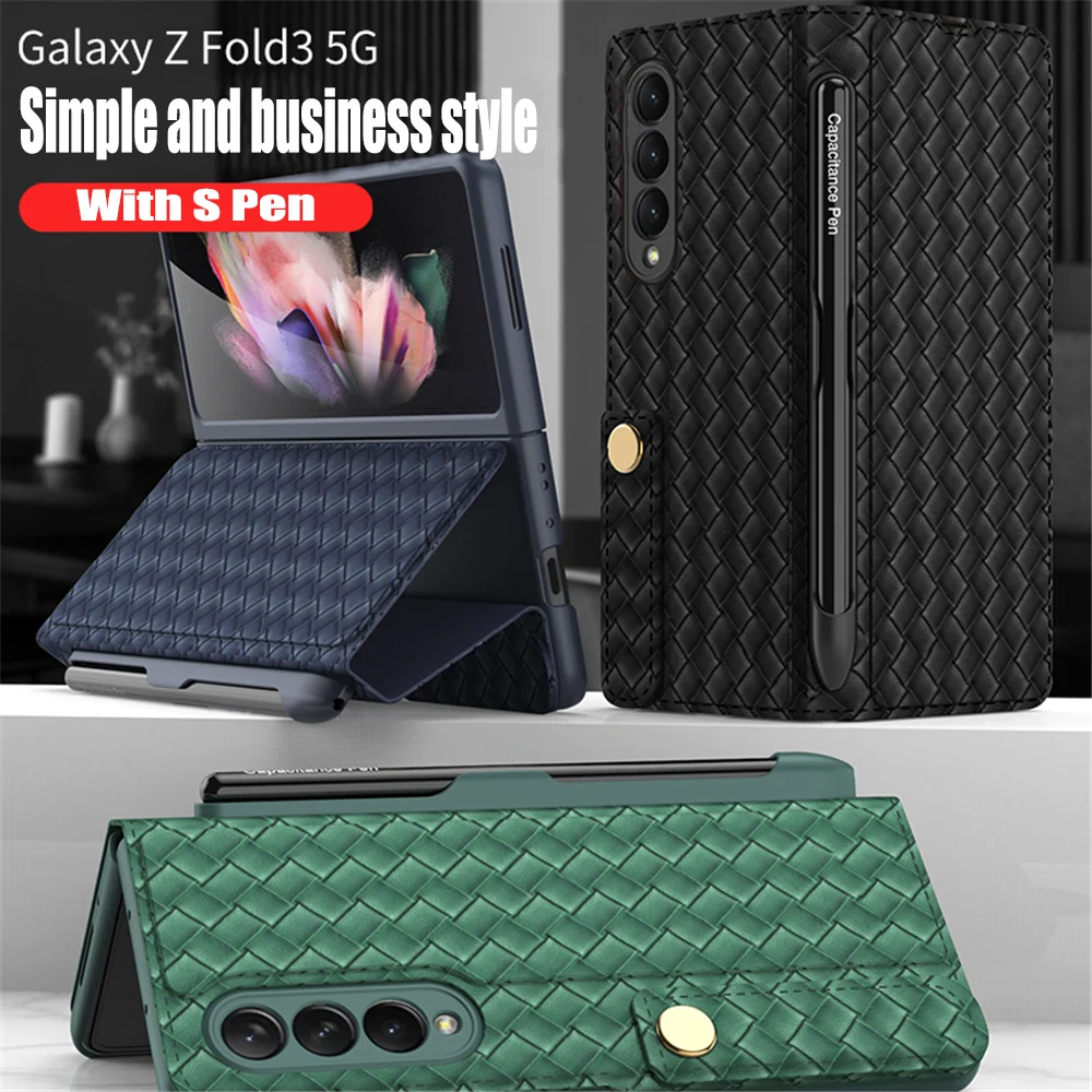 

Case for For Samsung Galaxy Z Fold 3 with S Pen Luxury Leather Wallet Card Slot Holder Cover Z Fold 3 360° Full Protective Cover