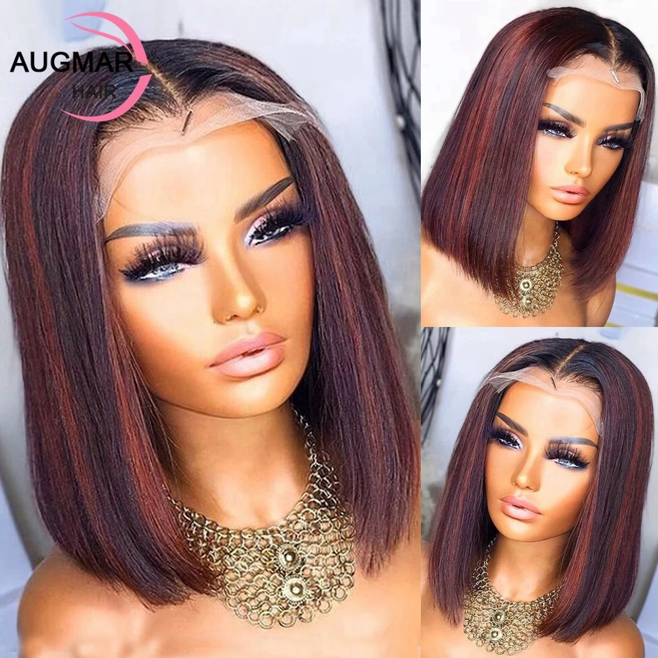 

13x4 99J Burgundy Lace Front Wig Highlight Colored Short Bob Wig Lace Front Human Hair Wigs For Women 13x6 HD Lace Frontal Wig