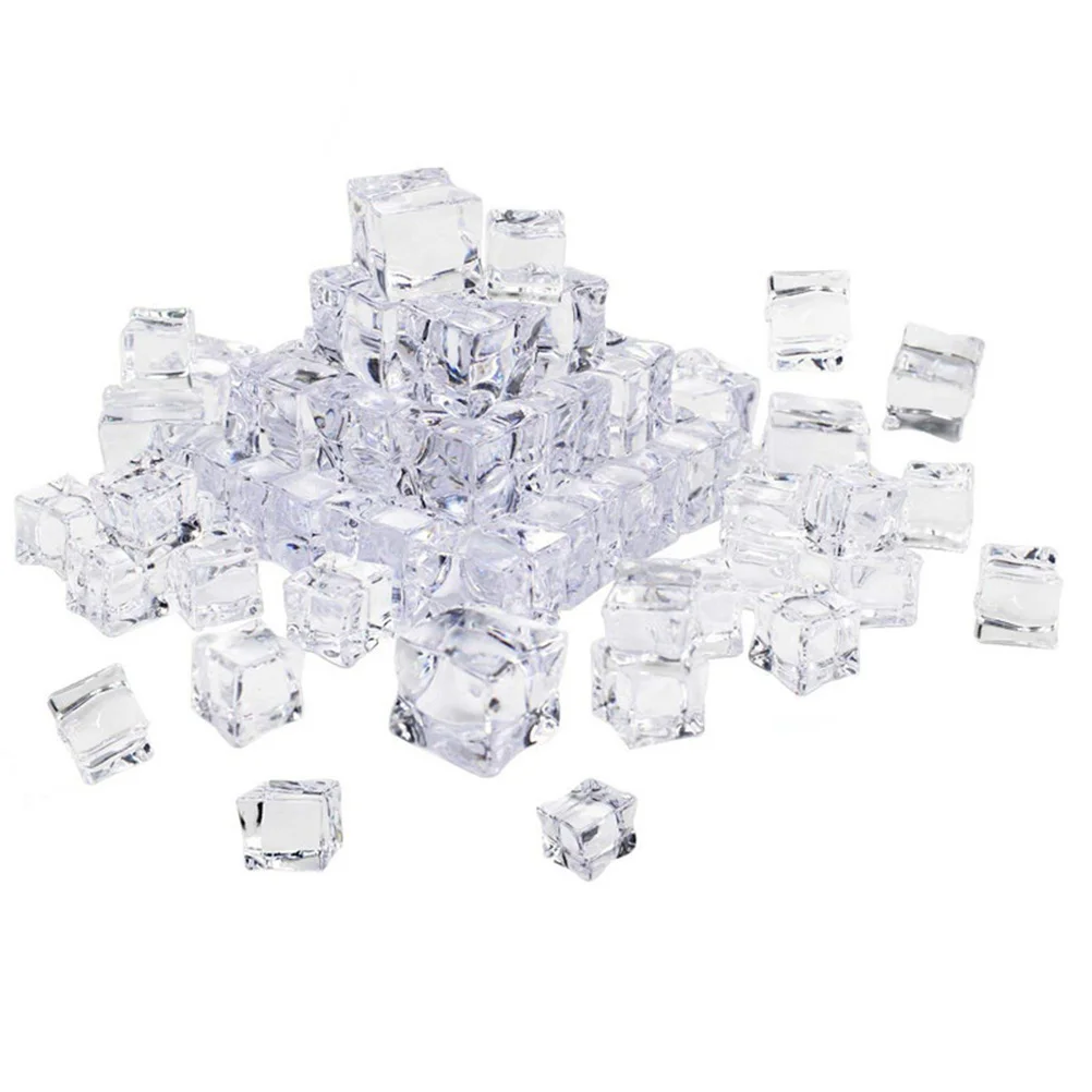 

100Pcs 20mm Cube Square Shape Glass Luster Ice Cubes Fake Artificial Acrylic Ice Cubes Crystal Clear Photography Props Kitchen