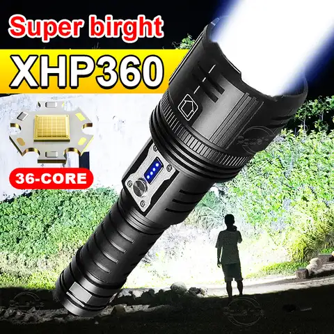 Супер мощсветильник яркий светодиодный фонарик XHP360 s 18650, перезаряжаемый светодиодный фонарик XHP199, мощсветильник фонарик с USB, водонепрониц...