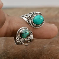 natural stone adjustable opening ring for woman silver color finger jewelry bohemia retro female accessories wedding party gift