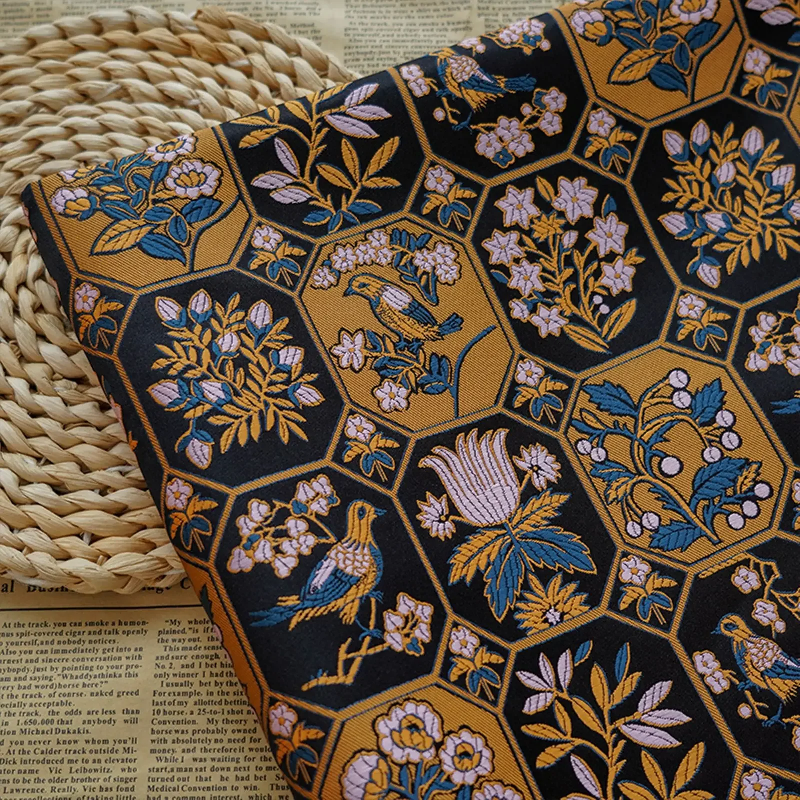 Классическая жаккардовая ткань с цветком и птицей в китайском стиле 45 см x 150