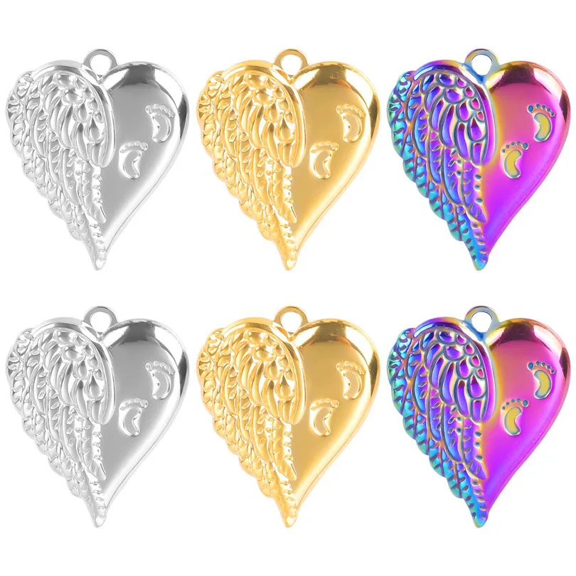 

WZNB 5Pcs Hearts Angel Wings Charms for Jewelry Making Stainless Steel Feet Foot Pendant Diy Earring Necklace Accessory Supplies