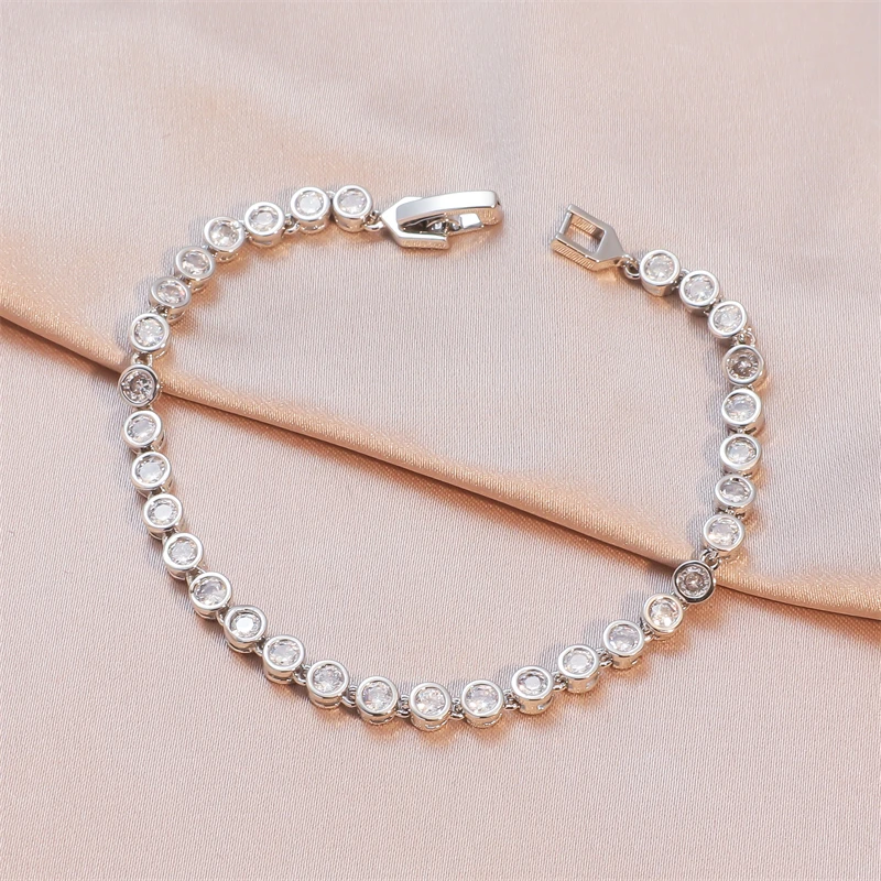 

Fashion Exquisite Silver Color Geometry Zircon Bracelets Chain for Women Personality Wild Bangle Wedding Party Jewelry