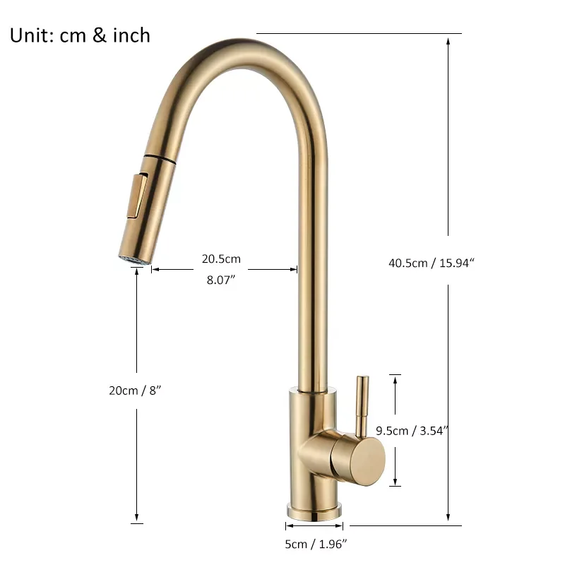 

Brushed Gold Kitchen Faucet Pull Out Kitchen Sink Water Tap Single Handle Mixer Tap 360 Rotation Kitchen Shower Faucet