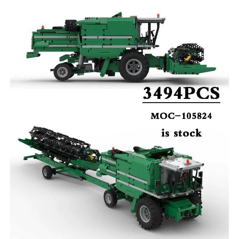 기계식 콤바인 수확기 풀 리모컨 빌딩 블록, MOC-105824 빌딩 블록, 크리스마스 선물, DIY 선물, 3494 개