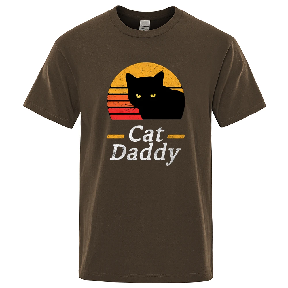 

Fierce Black Cat Daddy Print Mens Tshirts Vintage Cotton Casual Short Sleeve Fashion Breathable Loose Pattern Crewneck Menswear