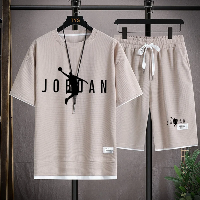 Men's Sportswear Casual Short Sleeve Sports Suit 2 Pieces T-Shirt Shorts Korean Style Jogging Suit Summer Fashion