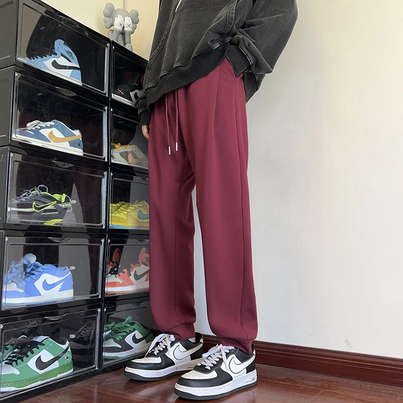 

Men's Sweatpants Fashion Jogger Pants College Work Wear Clothing Solid Elastic Waist Casual Trousers Black Red