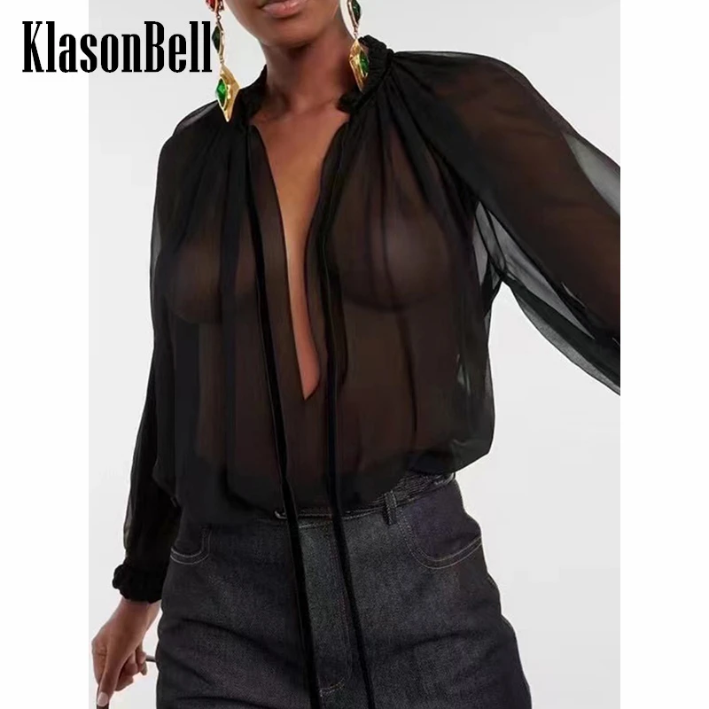 

9.2 KlasonBell Sexy Charming Deep V-Neck See Through Loose Blouse Women