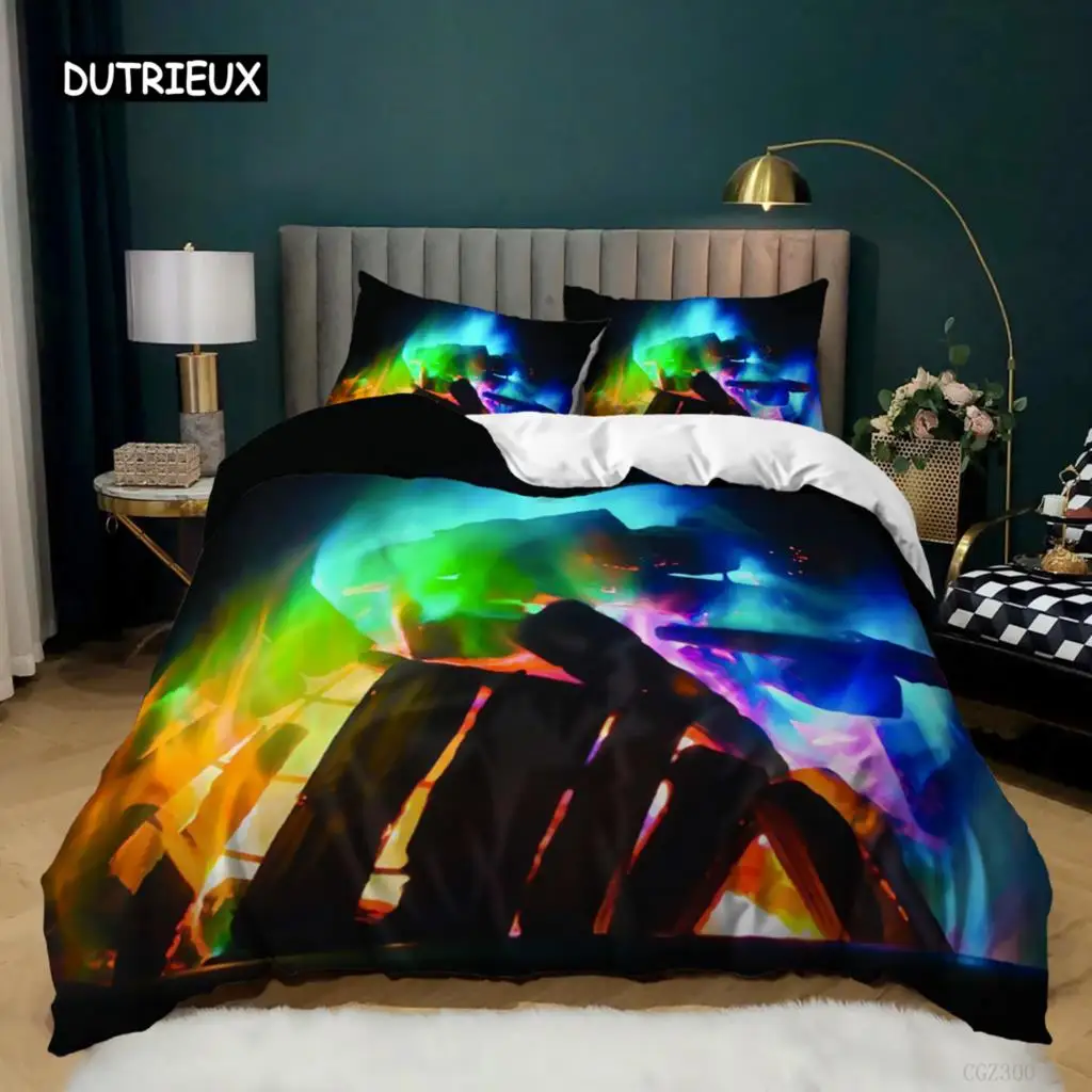 Firewood Duvet Cover Set Microfiber Burning Flame Atmosphere Bedding for Teens Adults Soft Twin Queen King Size Quilt