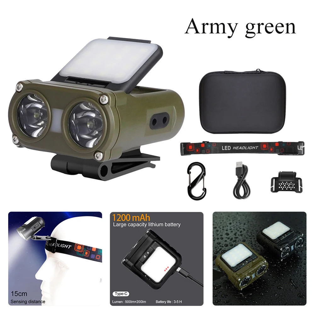 

700LM Induction LED Light TYPE-C Rechargeable Waterproof Head Torch 5 Modes 1200mAh Mini Cap Clip Headlamp Outdoor Lighting