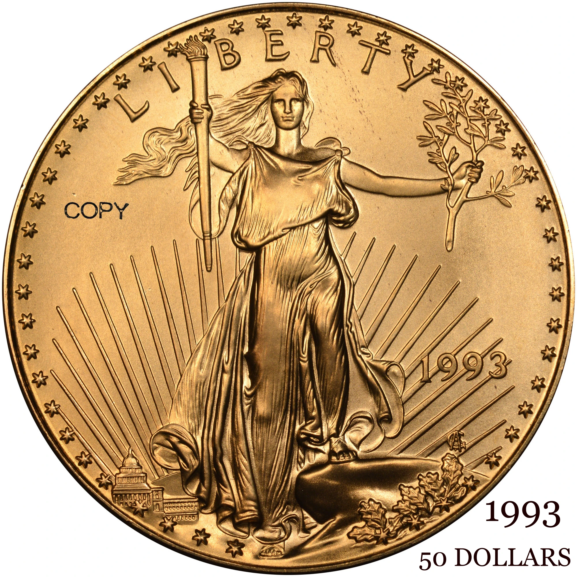 United States US 1993 $50 50 Dollars One Ounce American Fine Gold Eagle Bullion Coinage USA Liberty Brass Metal Copy Coin