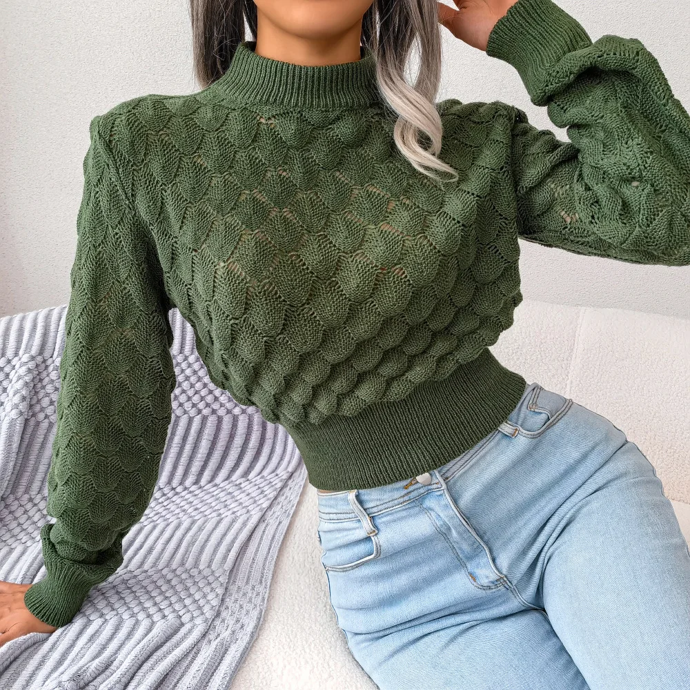 

Casual sweater,INS Wind Autumn/Winter 3D Diamond Hollow Long Sleeve Open Navel Knitted Sweater for Women2023