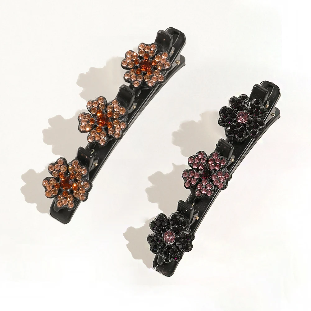 

Women Elegant Flower Rhineston Braid Hairpins Sweet Bang Hair Clips Bang Hold Barrettes Headband Fashion Hair Accessories