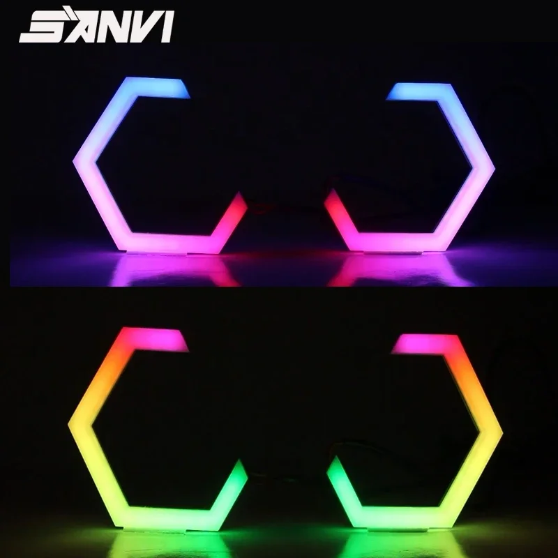 Шестигранное искусственное кольцо с ангельскими глазами кольца RGB Bluetooth