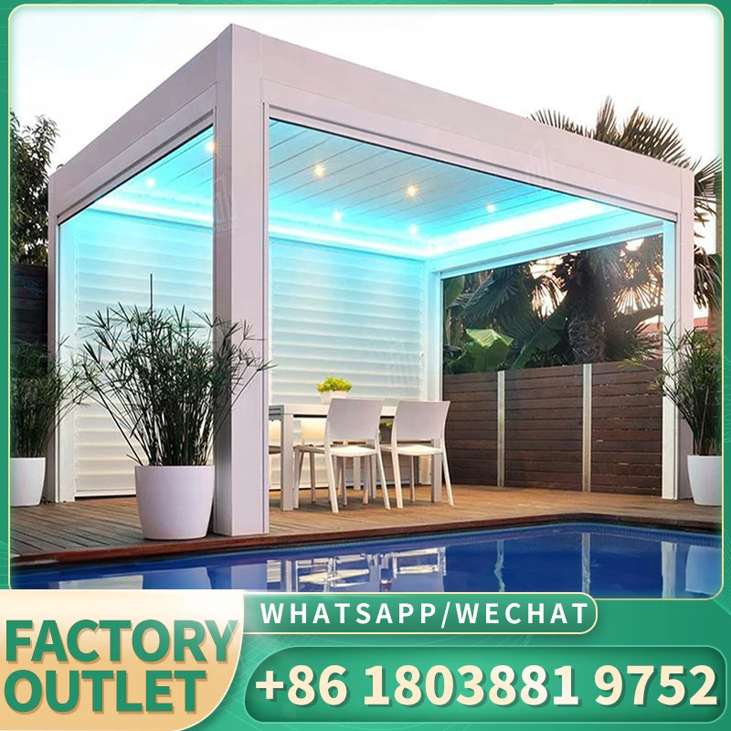 3X3m 3X4m 4X4m 6X3m 6X 4m водостойкие лезвия солнцезащитные жалюзи моторизованные