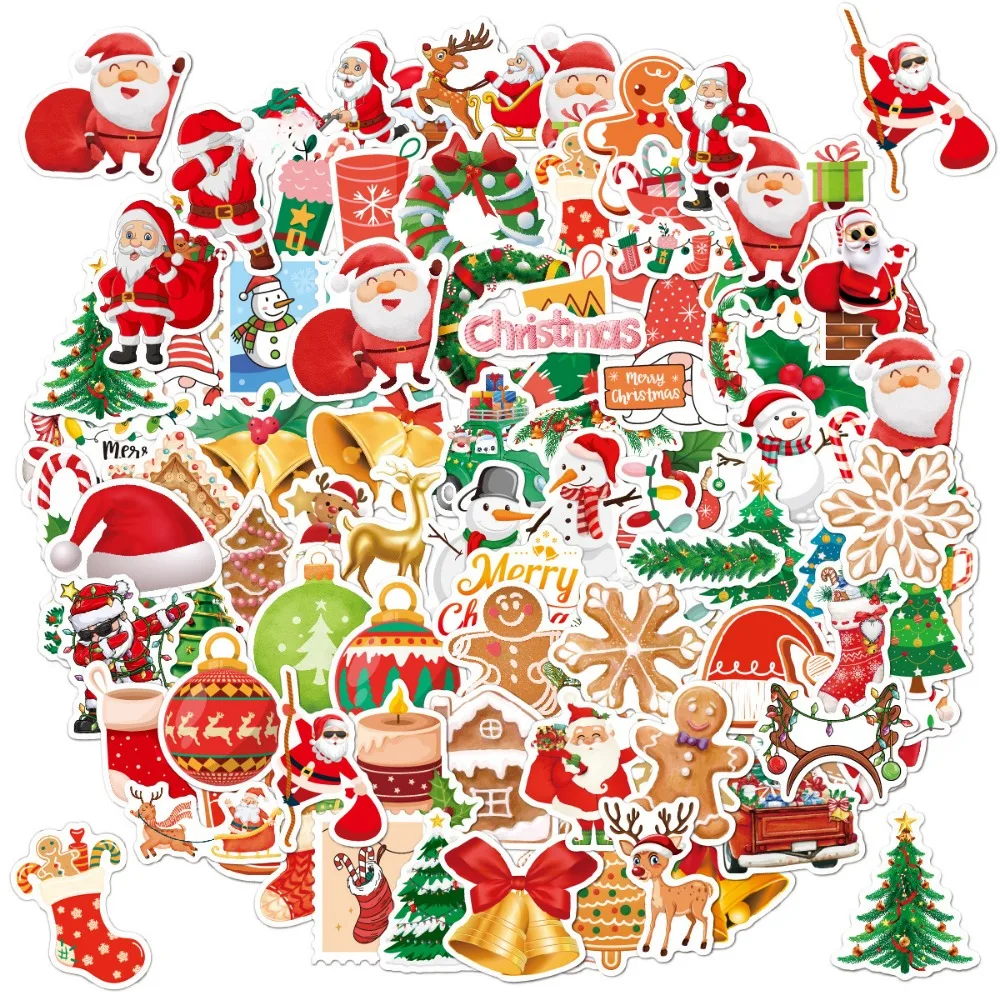 

50PCS Cute Santa Claus Christmas Cartoon Stickers Laptop Phone Snowboard Luggage Fridge DIY Decal Kids Toy Sticker Gifts Decals