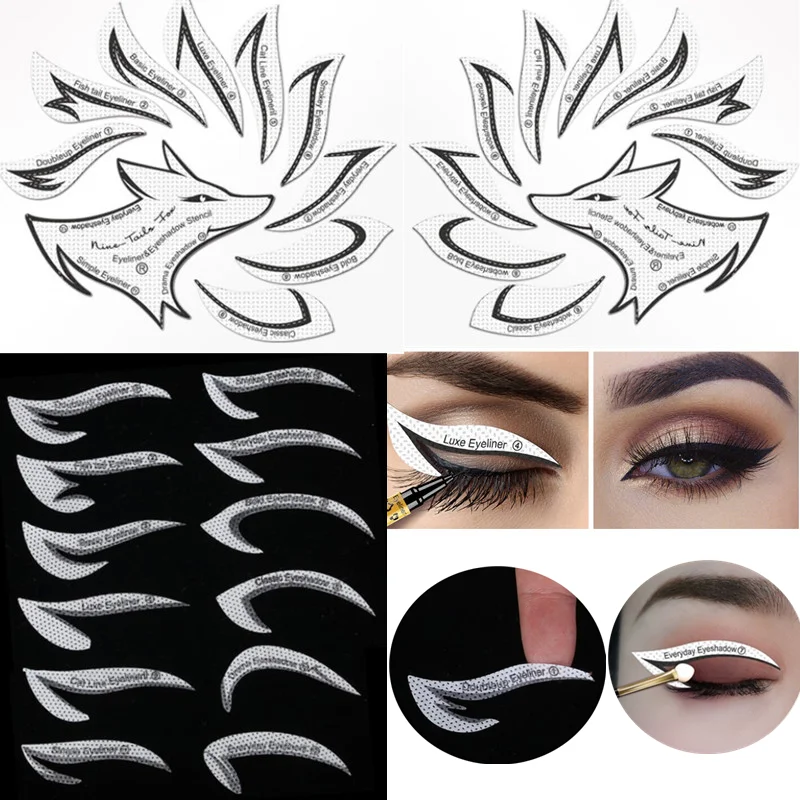 6 In 1 Crease Line Kit Stencil Eyeliner Template To Delineate Eyes Women Eyeshadow Cut Crease Silicone Eye Makeup Stencils Black images - 6