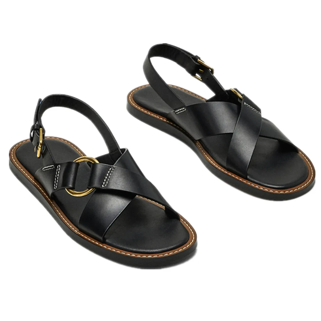 

Maxdutti 2023 Buckle Fashion Casual FlatSandals Indie Folk Genuine Shoes Women Leather Vintage Roma Sandals Women