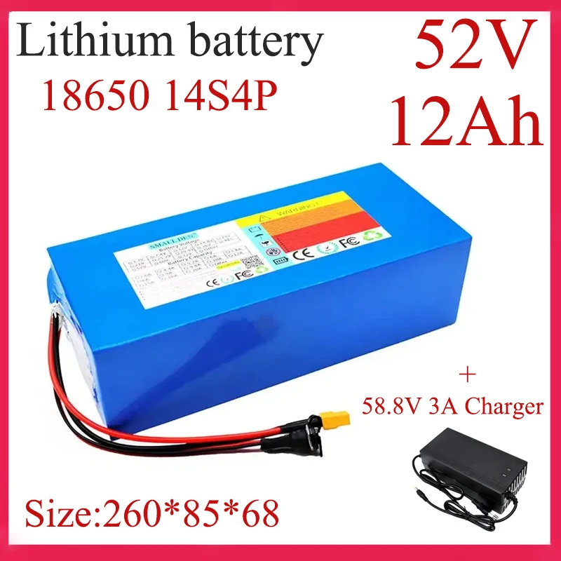 Блок литий-ионных аккумуляторов 52 в 12 Ач 14S4P Встроенный BMS высокой мощности для 48