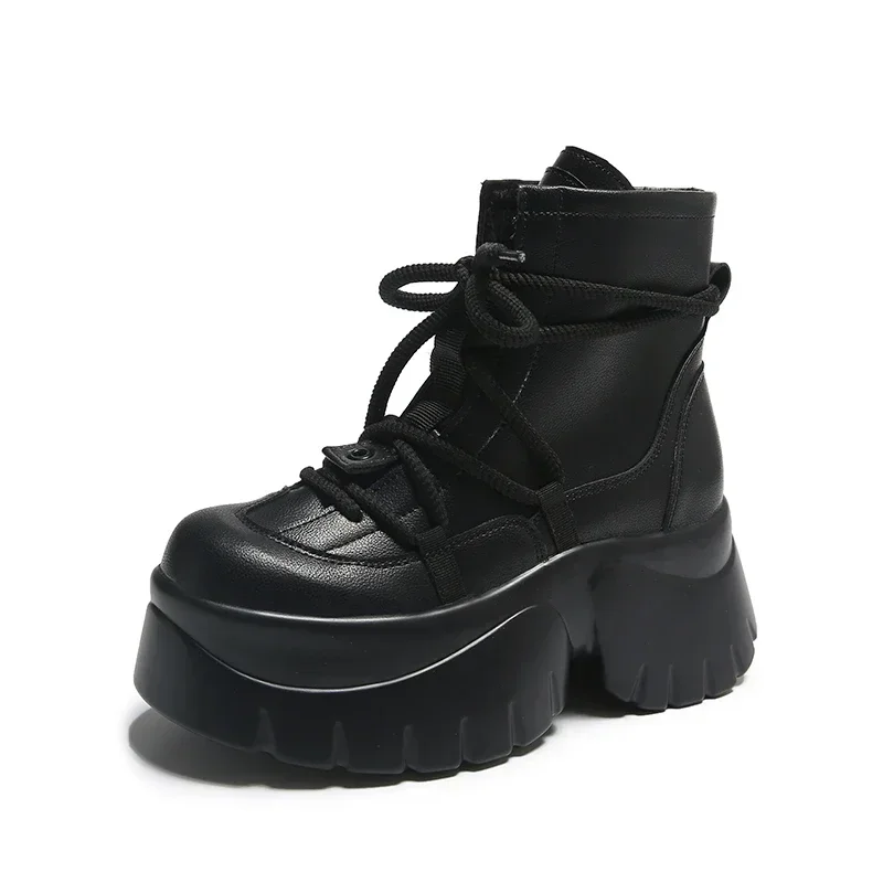 

2023 New Women Warm Winter Ankle Boots 10CM Heels Chunky Leather Shoes Cotton High Platform Fur Snow Boots Woman Zapatos Mujer