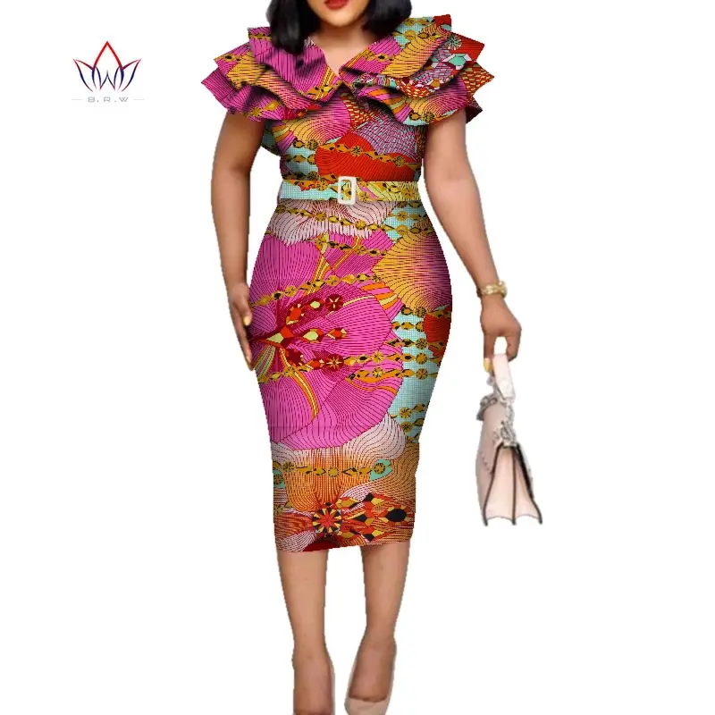 Женское платье с оборками на поясе принтом WY5740 | Тематическая одежда и униформа