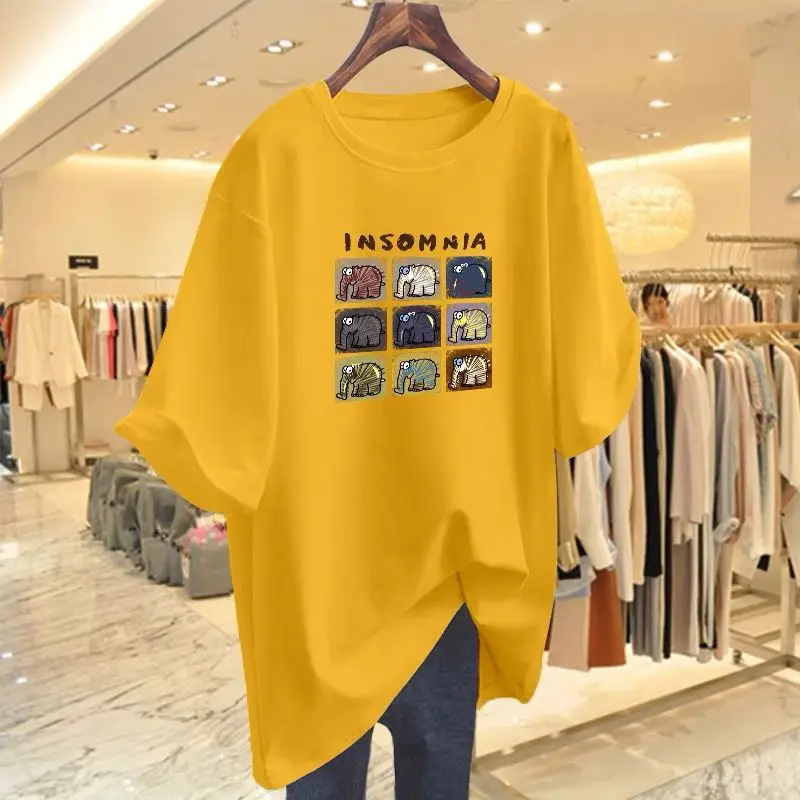 Женский пуловер с мультяшным рисунком слона новинка лета 100 хлопок круглым