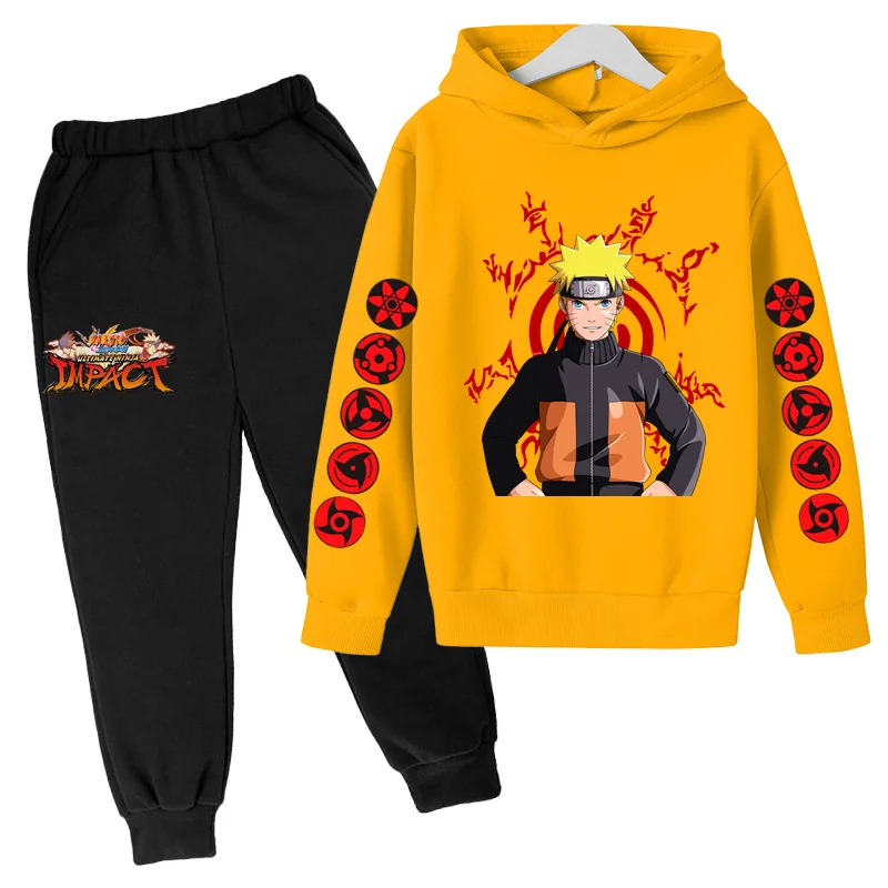 

2023 New Naruto Hoodie Set Kids Clothes Boys Baby Girls Clothing Hooded Casual Sweaters Kids Hooded Clothes+pants 2pcs