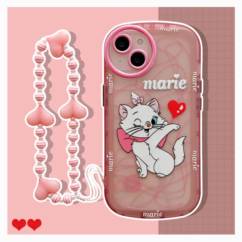 

Disney Love Mary Cat + Love Chain Phone Case for iPhone 11 12 13 pro XS MAX 8 7 Plus X XR Cover