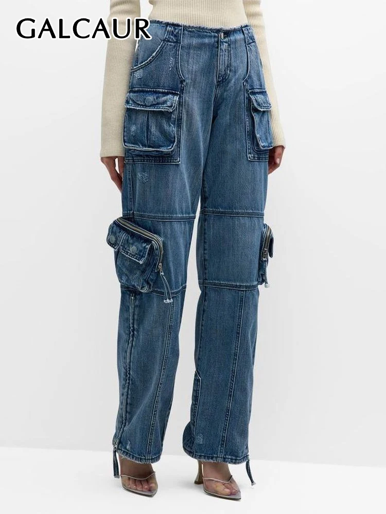 

Брюки-карго женские джинсовые с высокой талией, с карманами