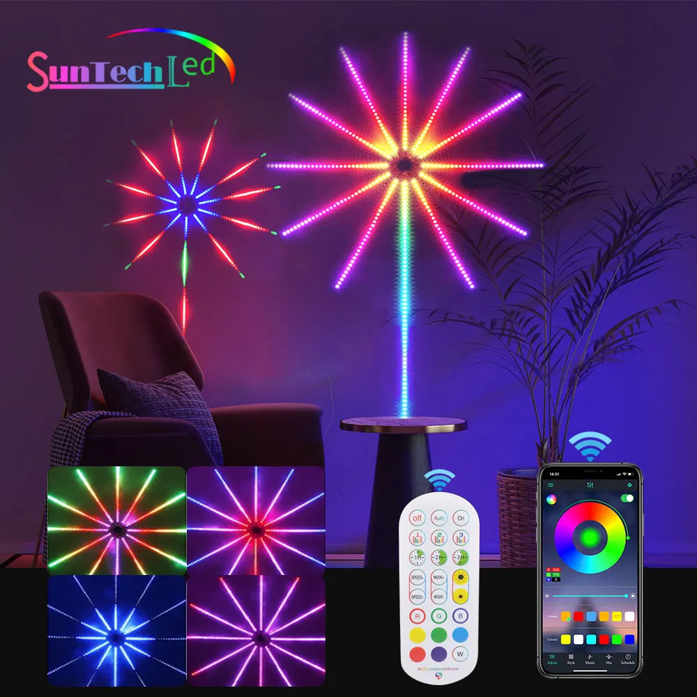 

Светодиодная лента с фейерверком, световая лента с музыкальным управлением, метеорисветильник светильник, шатер, цветок RGB, Сказочная светильник вая лента для украшения дома, свадьбы, Рождества