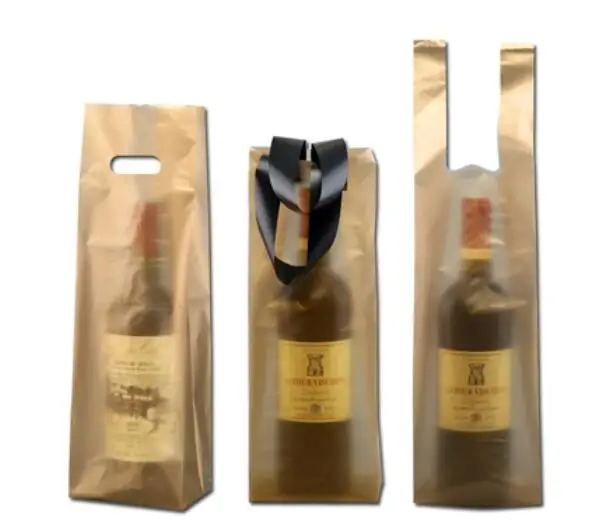 

50pcs Gold Single Double Red Wine Handle Bag Plastic Waterproof Gift Tote Bag Beer Drink Packaging Box Champagne Bottle Gift Bag