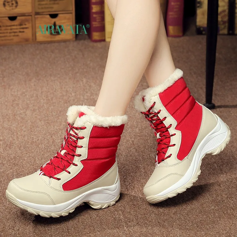 Winter Casual Shoes Warm Women's Walking Boots Hight Top Lace Up Flatform Velvet Ladies Ankle Boots