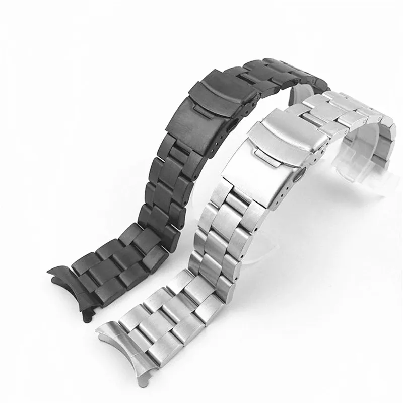 Silver 18mm 19mm 20mm 22mm Stainless Steel Oyster Curved End Bracelet Watch band Strap For Seiko Diving Watch