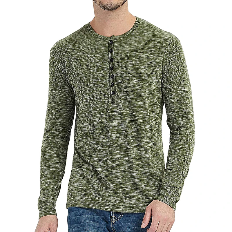 

Футболка мужская приталенная с длинным рукавом и воротником «Генри»