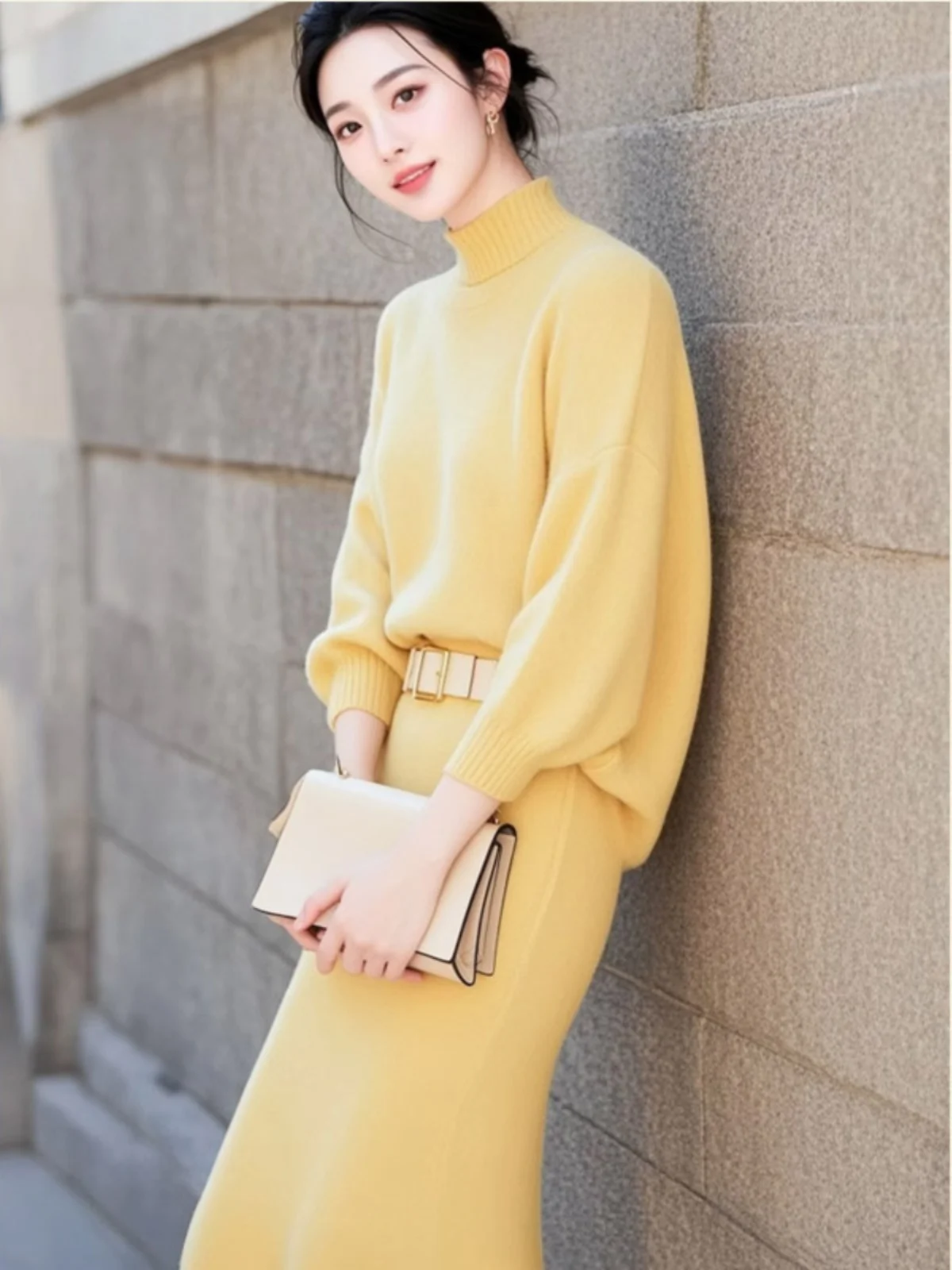 French sle Temperament Goddess Long dress High end Exquisite Formal Occasions Upper Social Yellow Knitted dress... |