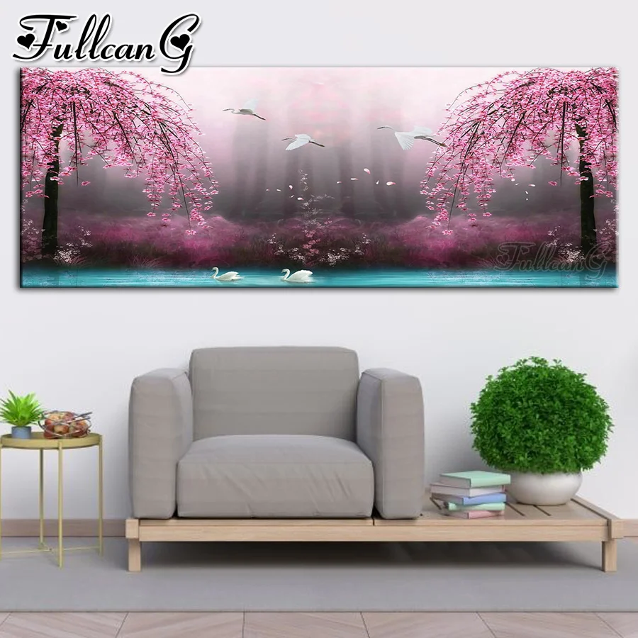 

Алмазная живопись FULLCANG, Новое поступление, Розовый Лебедь вишневого дерева, большая вышивка «сделай сам», мозаика с растениями, животными, и...