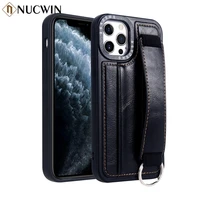 luxury leather wrist strap card holder case for iphone 13 mini 12 11 pro max x xr xs 7 8 6 6s plus se 2 bracket shockproof cover