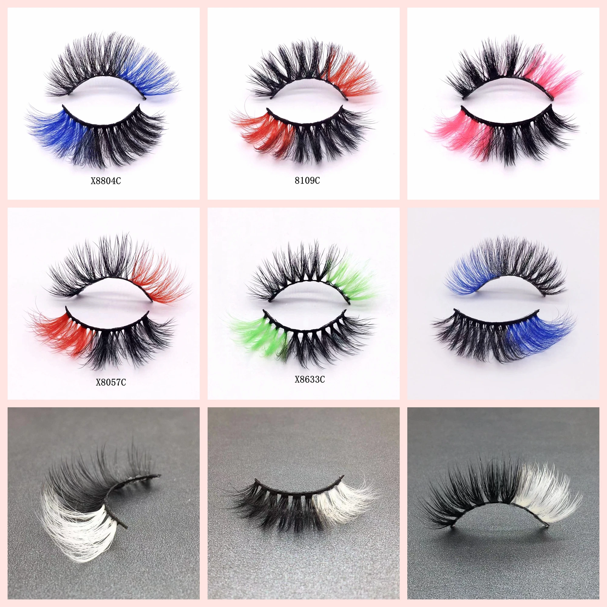 

3D Mix Colored False Eyelashes Faux Mink 18mm Natural Long Multicolor Dramatic Fake Eye Lashes Party Makeup