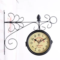retro double sided hanging round clock european mediterranean style classic vintage wall clock for cafe bar home decoration
