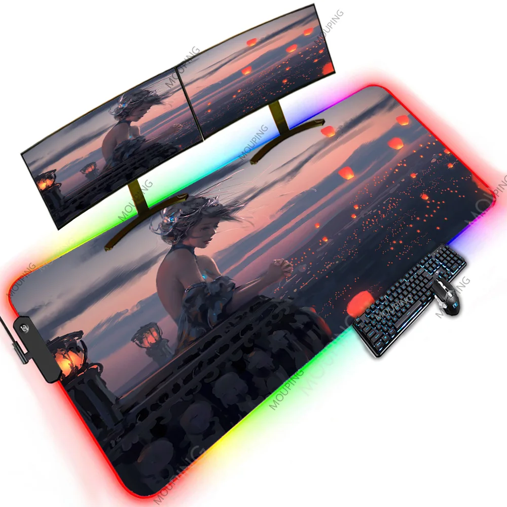 

Anime Sky Scenery Luminous Deskmat 120x50 XXXXL Led Rgb Pad with Its Print Carpet Backlit Big Art Ultra Large Minimalist Pc Mats
