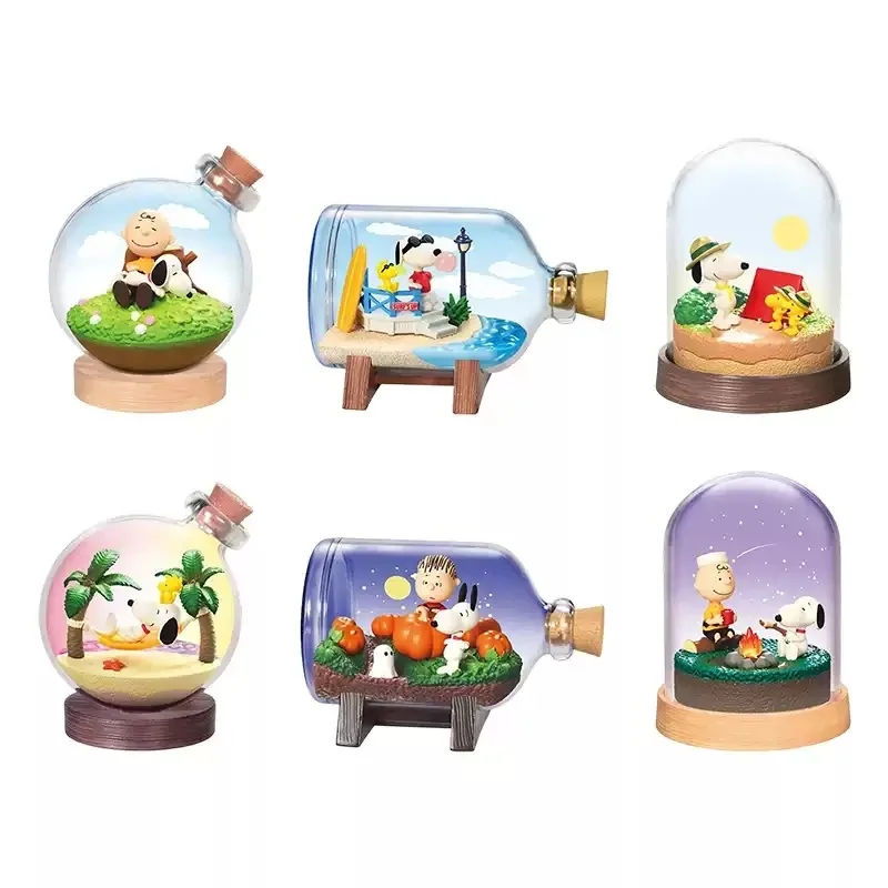Фото В наличии: Оригинальная игрушка-еда RE-MENT Snoopy Time Ecological Bottle Serie, прозрачная стеклянная капсула времени, миниатюрная сцена, слепая коробка №3