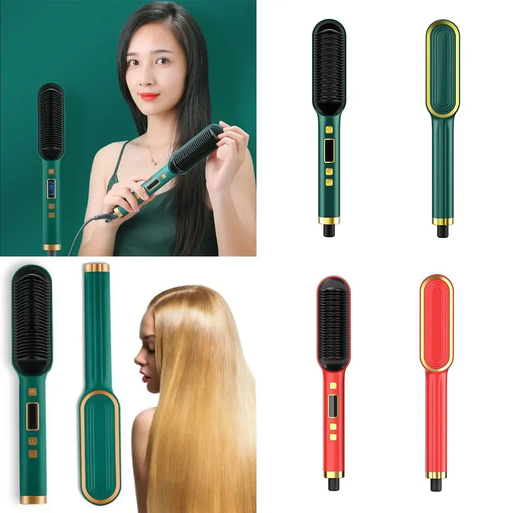 

Professional Curling Tool Straightener LED Display Hair Straightener Comb Anion Hot Comb Hair Curler Brush 2 In 1
