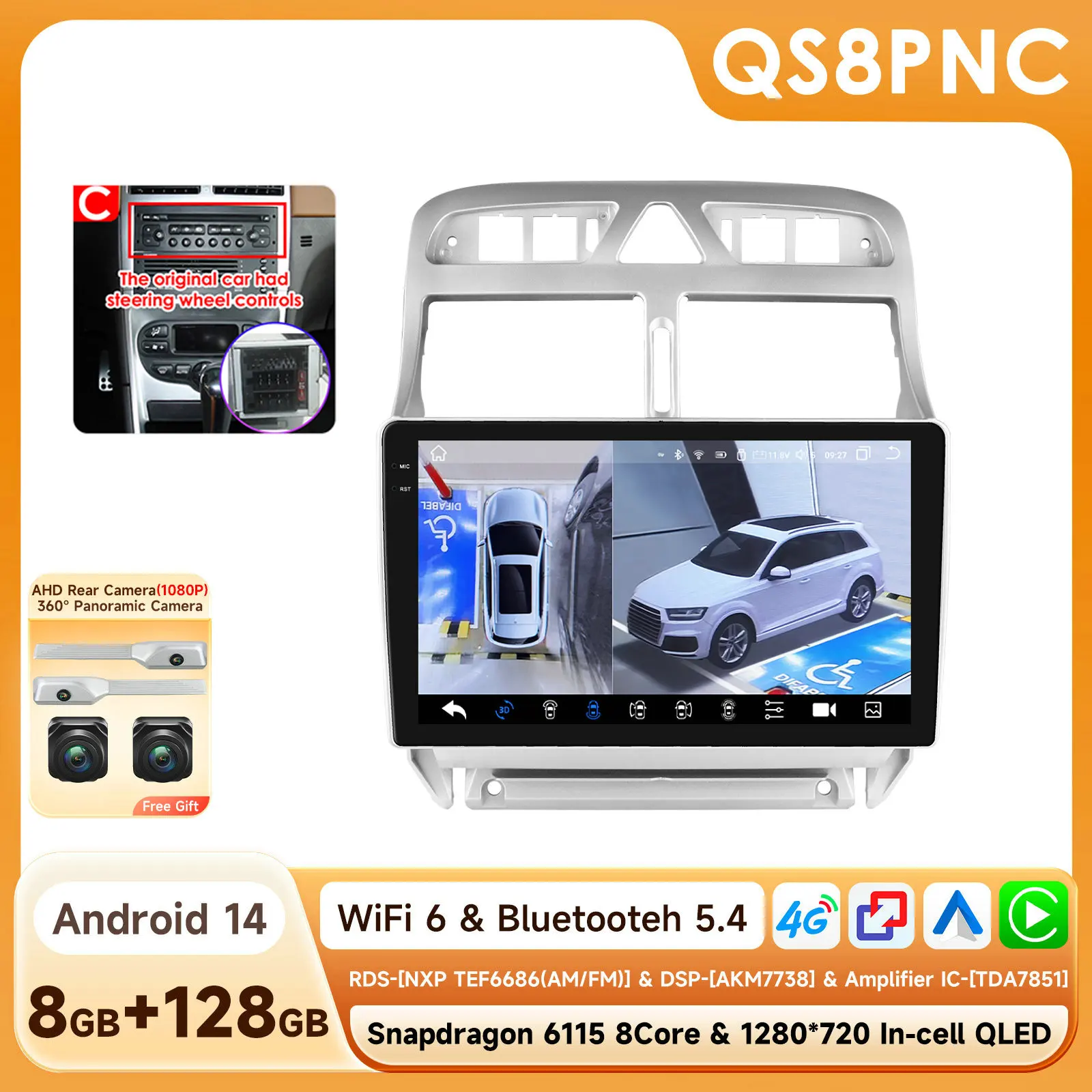 

Hizpo 9 "Android 14 8G+128G 2DIN 4G NET+WiFi DSP автомобильный радиоприемник мультимедиа для Peugeot 307 SW 307CC 307SW 2002-2013 видеоплеер
